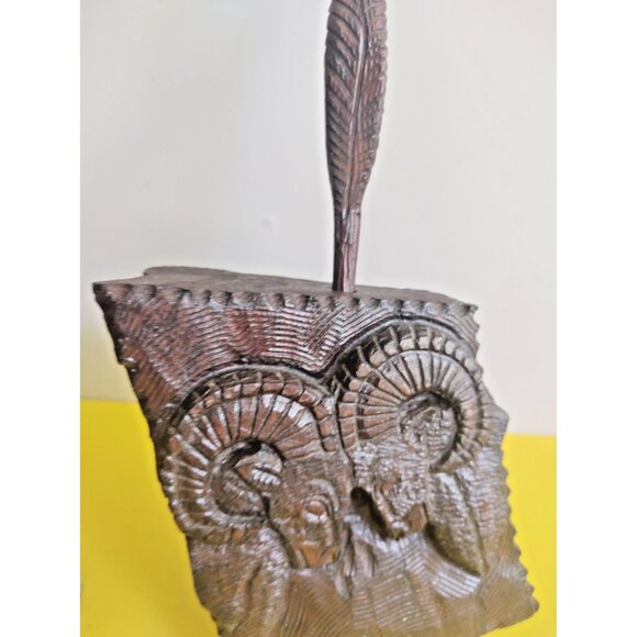 Vintage Large Back Forest Wooden pen holder carving Rams Butting Heads - Picture 13 of 13
